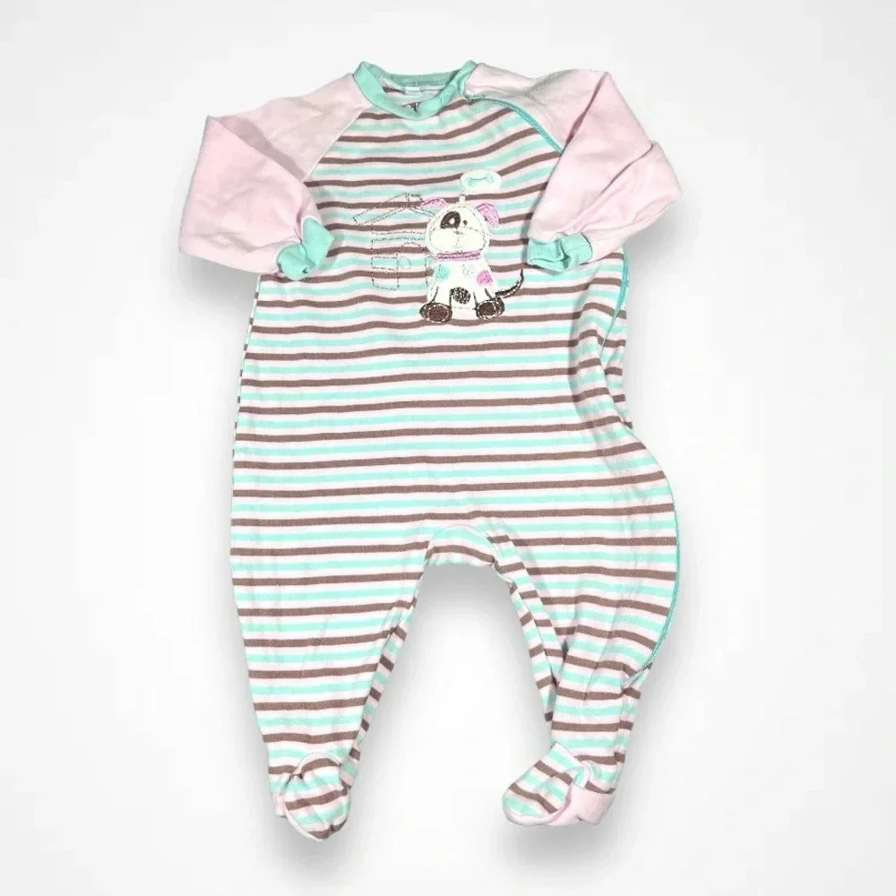 4/$20 Pekkle Striped Dog Print Sleeper/Footie